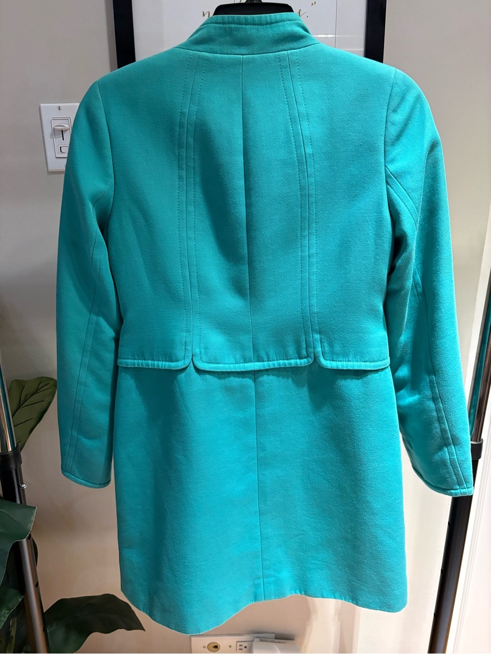 Talbots Turquoise Wool Blend Coat Mandarin Collar Brown Buttons - Size 4P - Picture 3 of 7